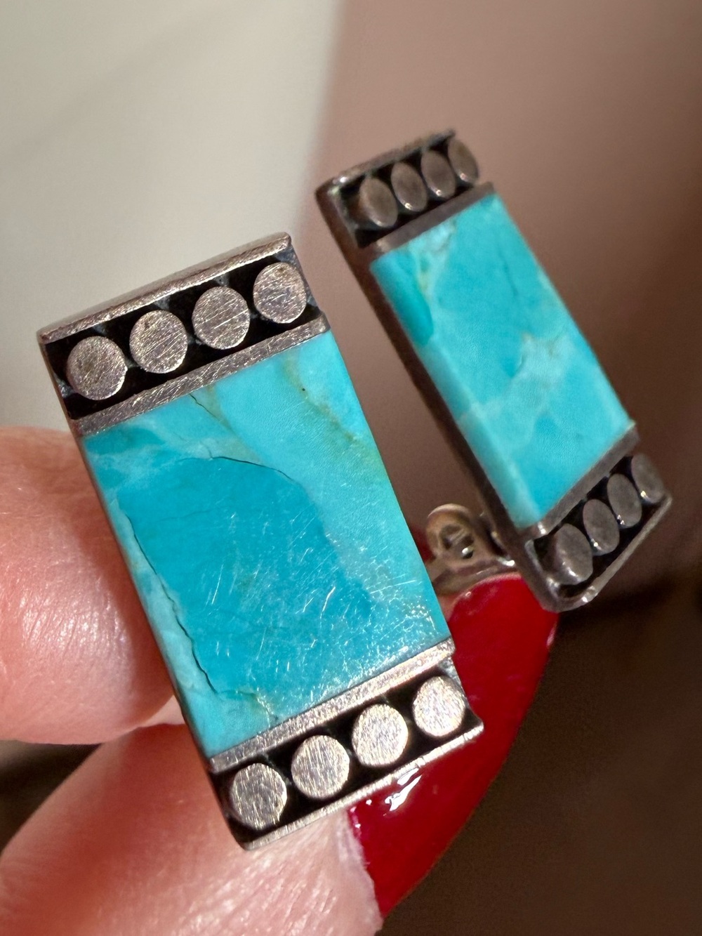 Vintage sterling silver Turquoise modernist southwestern clip earrings